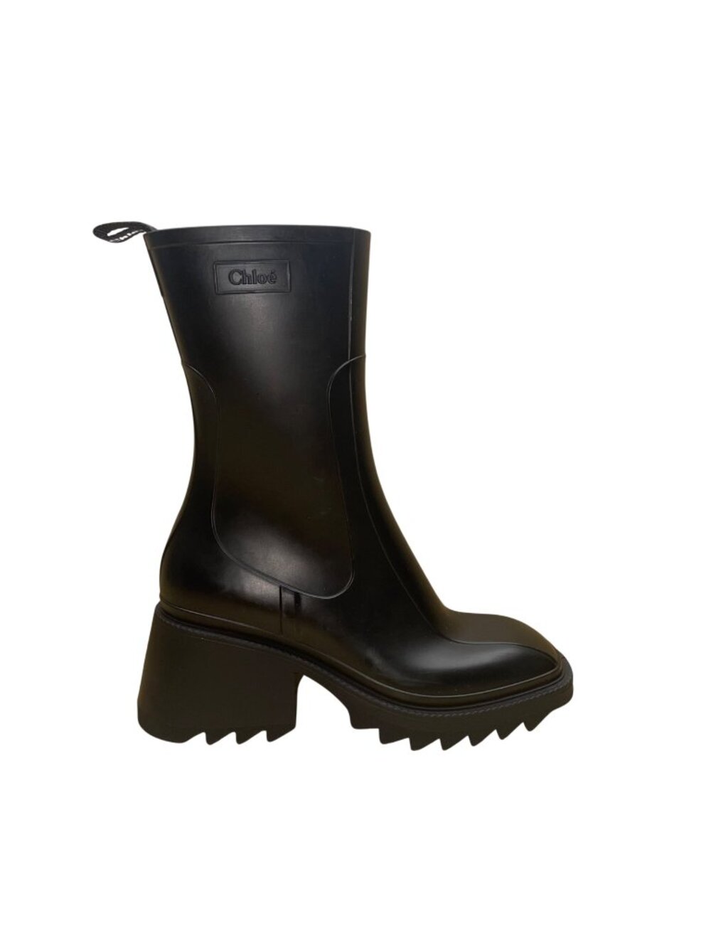 Chloe Women’s Black Rubber Zip-Up Chunky Heel Square Toe Betty Rain Boots Sz 10